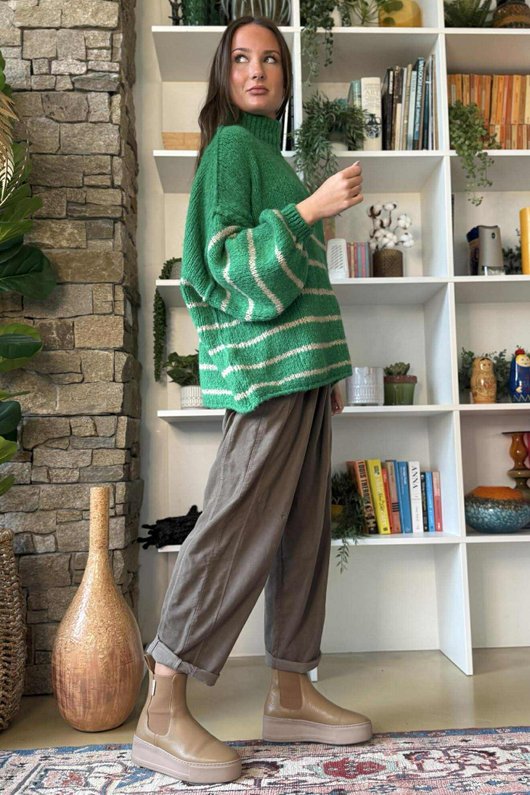 Big Softie Stripe Funnel Grunge Knit Jade /8=